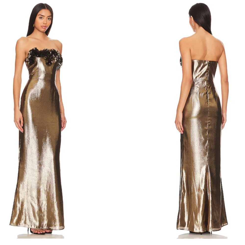 Revolve Seraphina Gown in Gold LOVERS AND FRIENDS